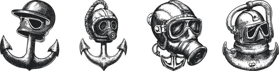 Fototapeta premium vintage helmets and nautical themes. 
