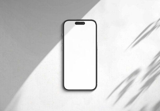 Modern isolated smartphone with soft shadow on white. Silver color. 3D rendering Mockup
