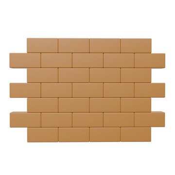 Terracotta brick wall icon. 3D render of a clean and minimalist terracotta brown brick construction pattern. Simple building blocks for foundation and architectural design