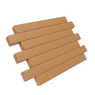 Terracotta brick wall icon. 3D render of a clean and minimalist terracotta brown brick construction pattern. Simple building blocks for foundation and architectural design