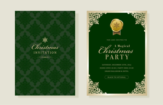 Elegant Christmas Party Invitation Template with Gold Frame and Wax Seal