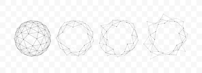 Obraz premium Set of Abstract Low Poly Network Spheres and Circular Plexus Frames