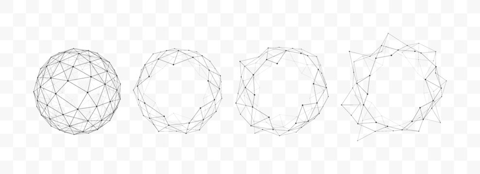 Set of Abstract Low Poly Network Spheres and Circular Plexus Frames