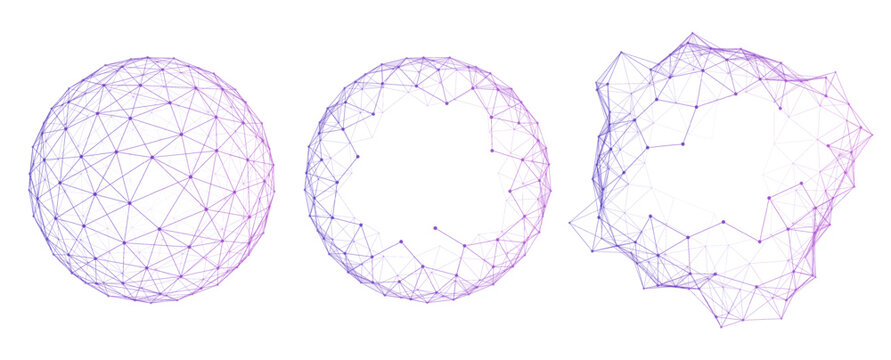 Purple Abstract Plexus Sphere, Ring and Polygonal Technology Frame Set