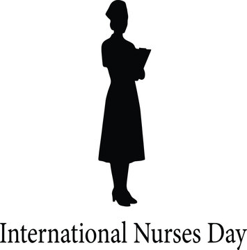 Silhouette of a nurse holding a clipboard for international nurses day vector illustration EPS PNG file.