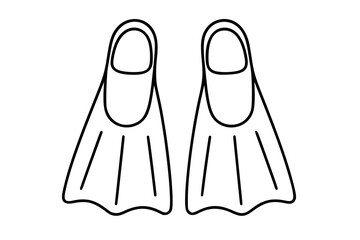 Swim fins vector icon, hand-drawn black outline illustration of mirrored flippers with simple foot openings and ribbed blades, minimalist scuba snorkeling gear for beach vacation and ocean sport © watsons