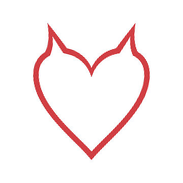 Red heart shape outline with a textured halftone pattern and devil horn style tips