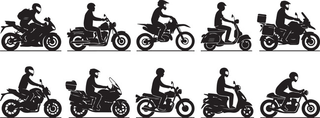 People riding different types of motorcycles and scooters © Ranaart