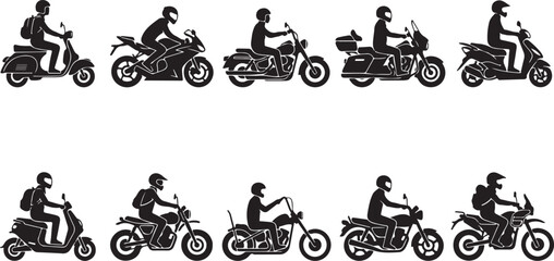 People riding various motorcycles and scooters illustration © Ranaart