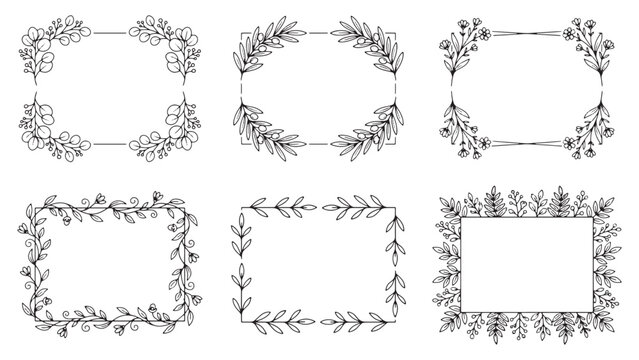 Hand drawn botanical wedding invitation frame borders vector