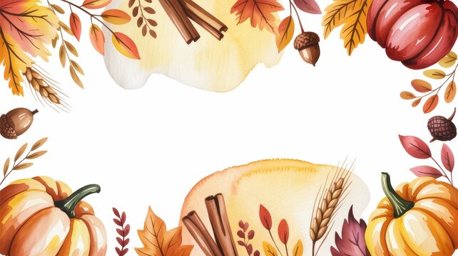 Autumn leaves and pumpkins border design