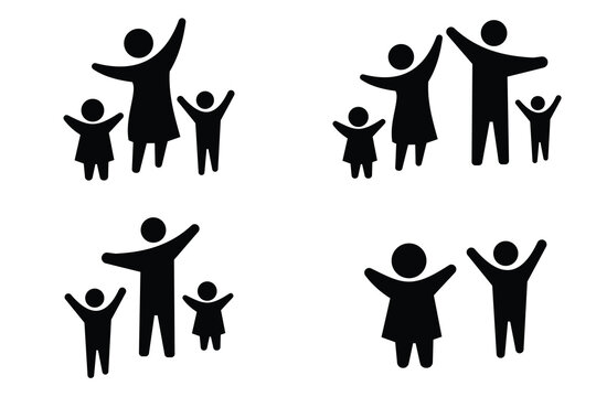 Happy Family Icon silhouette vector illustration, , Modern  Happy Family line art icon, Family Flat Icon.