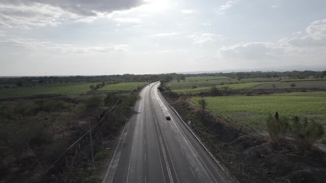 Aerial Drone View of Highway Connecting Zacatecoluca and El Salvador International Airport