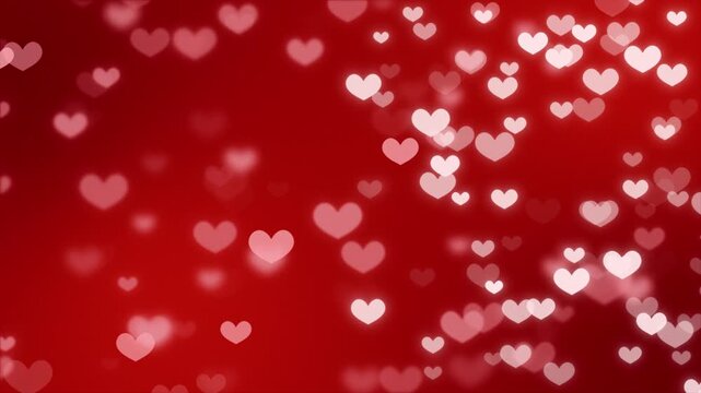 Romantic Floating Hearts Bokeh Background Animation, Love Hearts on Red Background, Valentine's Day Motion Graphics Loop, Wedding, Anniversary, Romantic Celebration, 4K