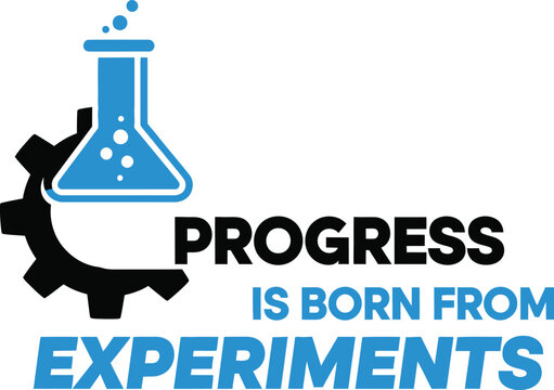 Science laboratory flask and gear icon with text design