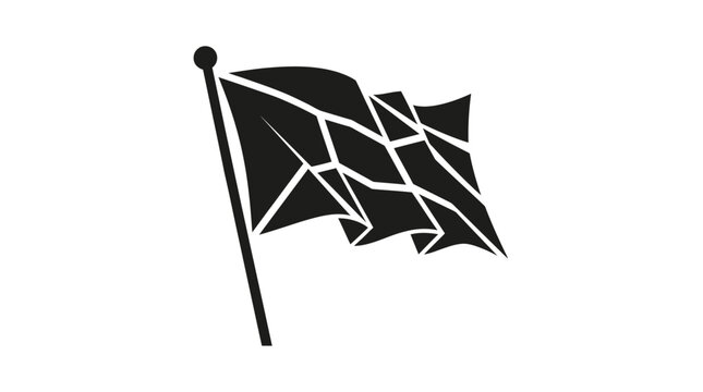 Abstract fractured black flag icon with geometric shards.