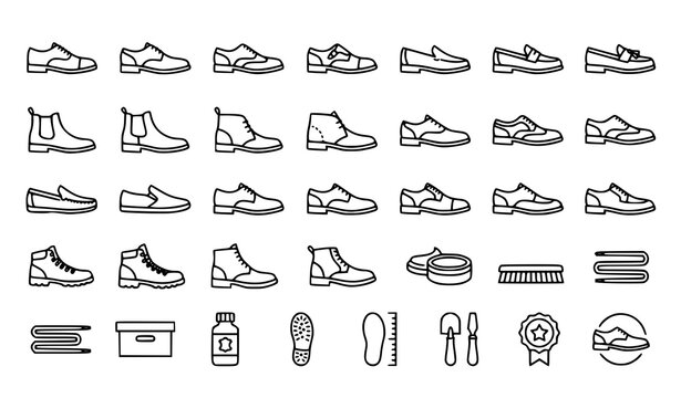 Mens Leather Shoe Outline Icon Set Editable Vector Footwear Collection