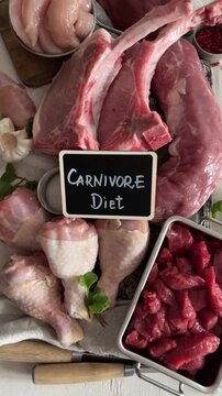 Various fresh raw meat. Top view	