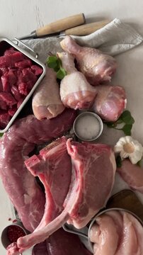 Various fresh raw meat. Top view	