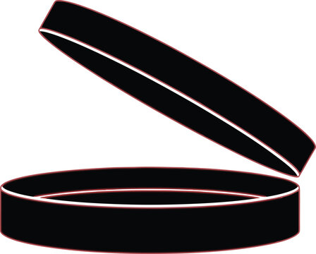 Open black round container or jar with neon red edges