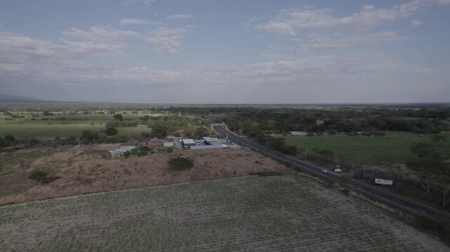 Aerial Drone View of Highway Connecting Zacatecoluca and El Salvador International Airport