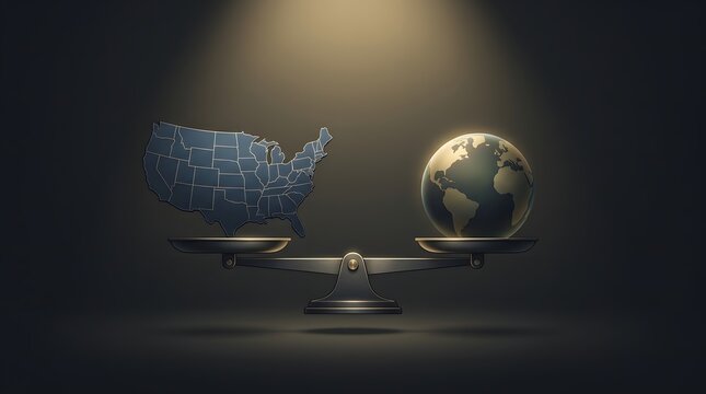 Scales Balancing USA Map and Globe in Dim Lighting