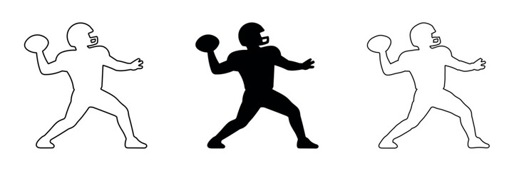 Obraz premium American football player throwing a pass in outline and solid silhouette styles