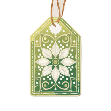 Green Floral Ornament Gift Tag Vector
