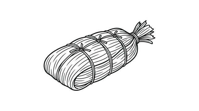 Hand drawn illustration of a traditional tamale wrapped in corn husks.