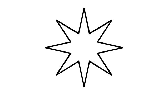 Thin line eight point Islamic star vector icon, minimalist black outline ornament illustration for Ramadan decoration, arabesque tile motif, mosque pattern symbol, sacred geometric design