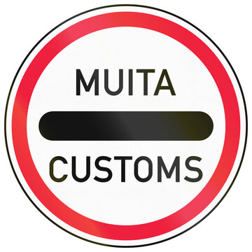 Road sign used in Latvia - Bilingual customs checkpoint in Latvian and English