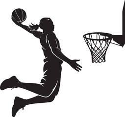 Basketball player dunking near hoop silhouette © Ranaart