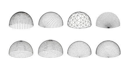 Wireframe domes, geometric shapes, 3D models, vector graphics, architecture elements, dome structures © Mecklenburglaan