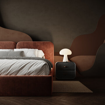 Modern bedroom design. Bedroom interior. 3D Rendering, 3D Illustration