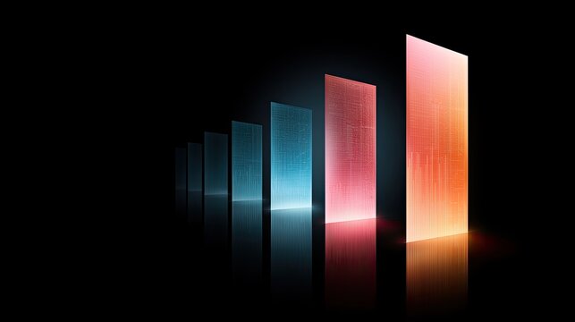 Glowing rectangular panels ascend from left to right in red-orange hues