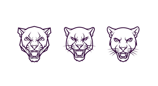 Three fierce panther heads with sharp teeth and intense expressions.
