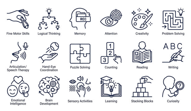 Cognitive development icons for learning and education