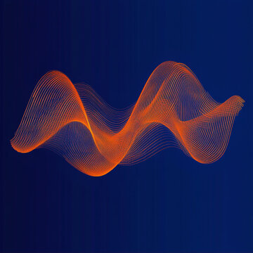  abstract sound waves, fineline, orange line on blue background -