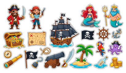 Pirate treasure hunt cartoon stickers © Mostofa