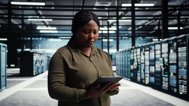 Woman engages with a digital wall as online previews communicate streaming videos, social media videos, digital lifestyle and digital entertainment access across a connected screen experience.