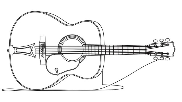 Acoustic guitar line art on white background.