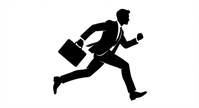 Silhouette of a businessman running with a briefcase