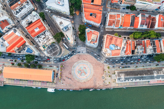 Aerial view of the Marco Zero square and the old town, Recife, Pernambuco, Brazil