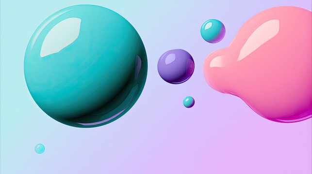 Fluid blobs and spheres in pastel colors against a soft gradient background