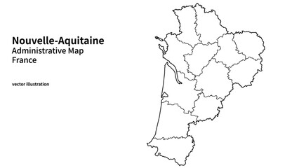 Fototapeta premium Nouvelle-Aquitaine Administrative Map with Departments, Detailed France Region Outline Vector Illustration