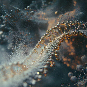 Vibrant abstract depiction of a complex dna helix emerging in a stunning microcosmic design