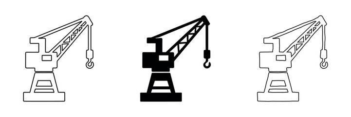 Set of three crane icons in outline, solid, and hand-drawn styles © Ophelia