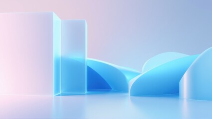 Fototapeta premium Abstract geometric shapes, soft pastel colors, smooth gradients. Minimalist composition, light reflections, modern design aesthetic.
