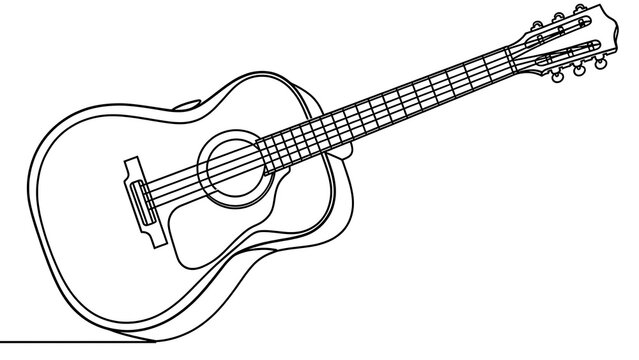 Acoustic guitar line art on white background.