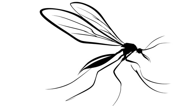 Black and white fly illustration on white background.